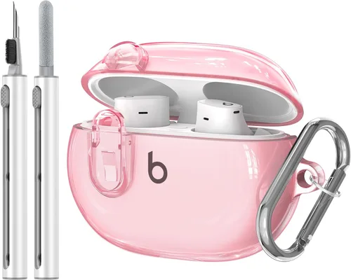 Vista 11 de Compatible con Beats Studio Buds/Studio Buds Plus Funda transparente 2021/2023 con clip de bloqueo para hombre con kit de limpieza, funda protectora