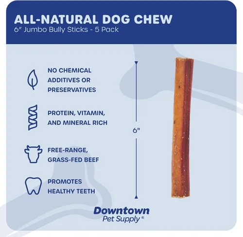 Vista 2 de Downtown Pet Supply Bully Sticks - Golosinas dentales y masticables para perro, tiras de carne natural premium de 6 y 12 pulgadas, extra gruesas