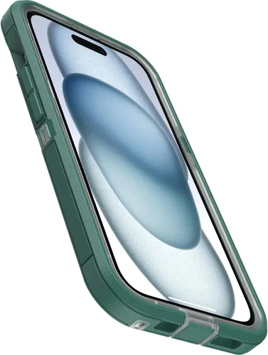 Vista 3 de OtterBox Funda transparente para iPhone 16e, 15, 14 y 13 Defender Series XT - Terciopelo Evergreen (transparente), sin pantalla, resistente, se