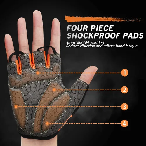 Vista 2 de Guantes de bicicleta para hombres y mujeres con almohadilla antideslizante que absorbe los golpes, guantes de ciclismo ligeros de medio dedo