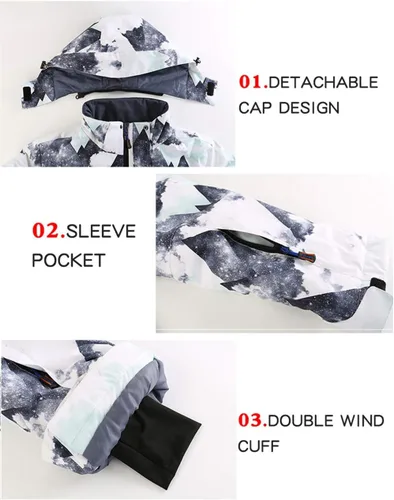 Vista 4 de YEEFINE Traje de esquí para hombre, chaqueta de esquí y pantalones, impermeable, traje de nieve para exteriores, cálido invierno, chaquetas