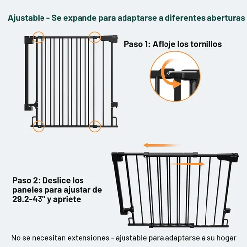 Vista 3 de Cumbor 29.2–43" Puerta de bebé para escaleras, de montaje en pared (se requiere taladrar), puerta para perros expandible sin barra inferior, puerta