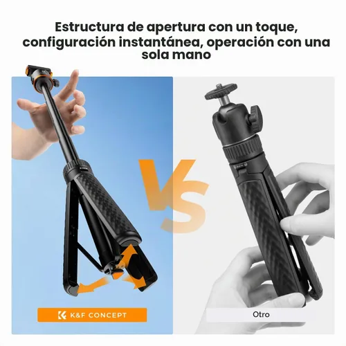 Vista 3 de K&F CONCEPT Trípode para selfie stick de 25.6" para DJI Osmo Action 5 Pro