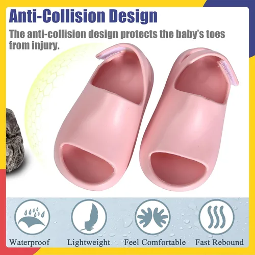 Vista 5 de AIMINUO Sandalias de verano para niños pequeños, sandalias antideslizantes para la ducha, playa, piscina, sandalias blancas para niños y niñas