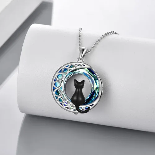Vista 2 de CRMAD Collar de gato para mujer de plata de ley con colgante de luna celta de cristal, joyería irlandesa, regalos familiares