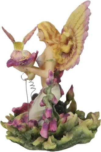 Vista 2 de Ebros Gift Jody Bergsma Faith Fairy Naiad - Estatua de flores moradas con colibríes, 5.75 pulgadas de alto, figura mágica de jardín de hadas