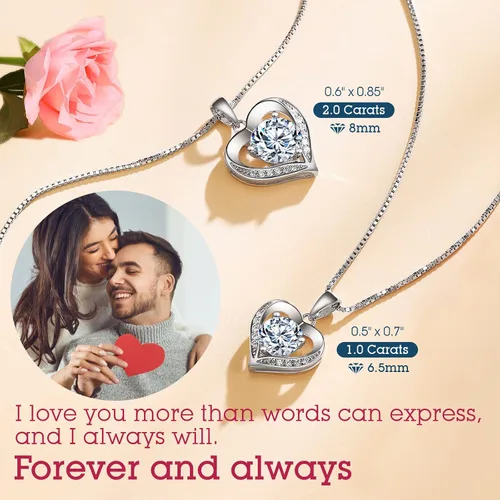 Vista 5 de Collar con dije de corazón para esposa, regalo grabado con la frase "I LOVE YOU" para esposa, novia, moissanita D de 1-3 quilates (VVS1), regalo