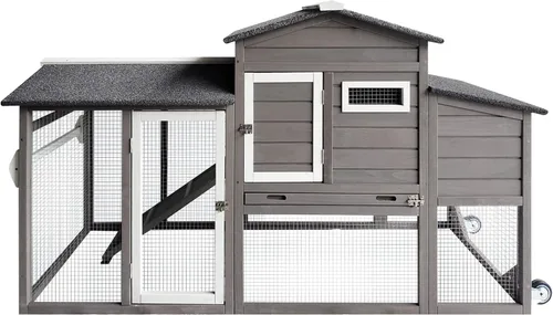 Vista 13 de Gowoodhut Gallinero con caja de anidación grande móvil - Patio trasero de madera para gallinero al aire libre, jaula de aves de corral al aire