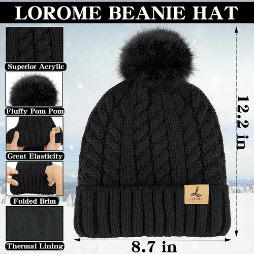 Vista 3 de Winter Beanie Hat Scarf Gloves Set, Soft Fleece Knit Hat Warm Touchscreen Gloves Neck Warmer Thick Scarves Gifts for Women