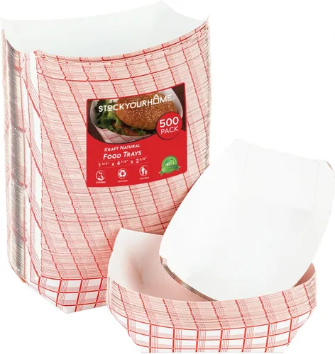 Vista 24 de Botes pequeños de papel para alimentos (paquete de 100) bandejas desechables de 1 libra a cuadros rojos y blancos, botes de comida ecológicos, botes