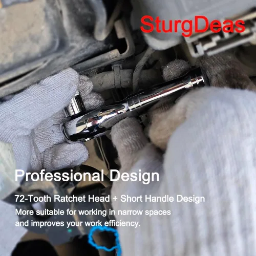 Vista 6 de StrugDeas - Llave de trinquete (72 dientes, 3/8 pulgadas) Quick-Release Socket Wrench with a Extension Bar(5 inch), Reversible Switch, Chrome