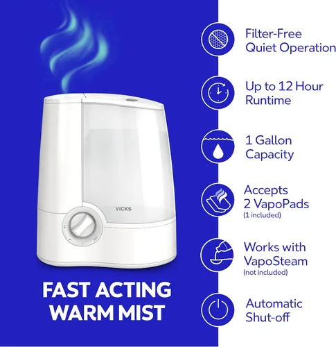 Vista 3 de Humidificador Vicks, de rocío cálido con apagado automático., V745A/V745-JUV, gris, 1, 1