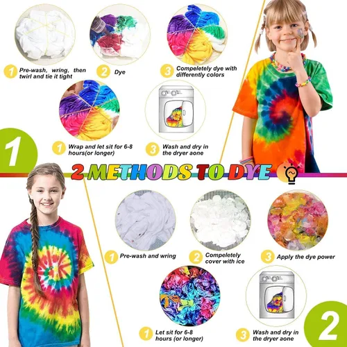 Vista 5 de Emooqi - Kit de teñido anudado de 32 colores, todo en 1, contiene 32 pigmentos de bolsa, bandas de goma, guantes, bolsa sellada, delantal y fundas