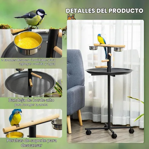 Vista 4 de PawHut Soporte de juego para pájaros, perca portátil para loros