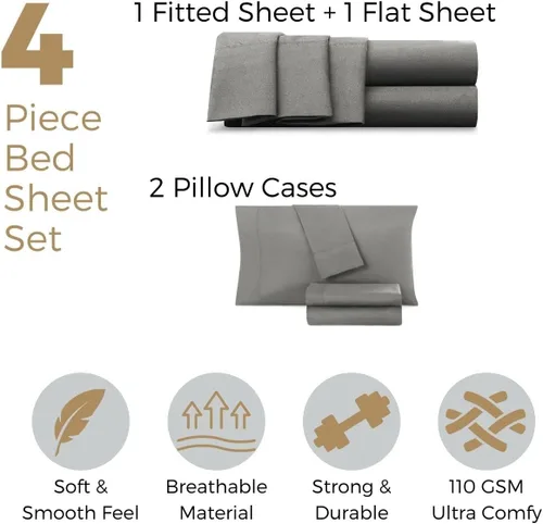 Vista 7 de Juego de sábanas de lujo Juego de cama de lujo, bolsillo extra profundo Juego de sábanas ajustable, sábana de arriba y 2 fundas de almohada, ropa
