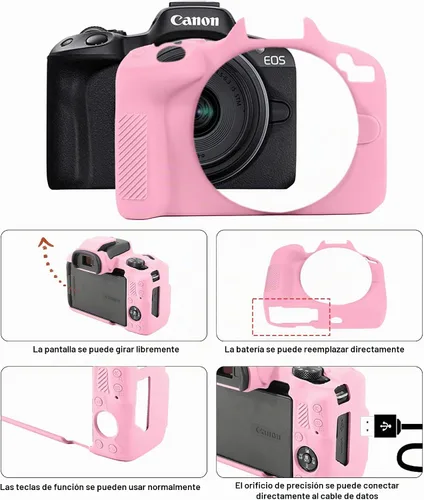 Vista 3 de Leayjeen Funda protectora de silicona compatible con cámara Canon EOSR50, carcasa protectora de silicona suave para cámara R50, con cubierta