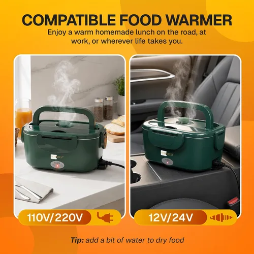 Vista 8 de Fiambrera eléctrica FORABEST, lonchera eléctrica de 80W para adultos, calentador de alimentos portátil con contenedor de acero inoxidable de 1.5L