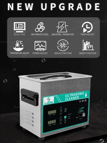 Vista 2 de Limpiador ultrasónico de 3 litros con potencia y barrido ajustables, máquina de limpieza ultra sónico de 120 W, temporizador digital y calentador