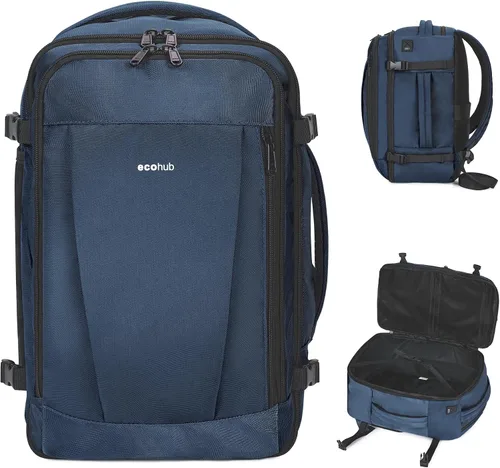 Vista 16 de ECOHUB United Airlines - Mochila de viaje pequeña de 17 pulgadas, bolsa de artículos personales de 16.7 x 10 x 8 pulgadas con 13 bolsillos con Negro