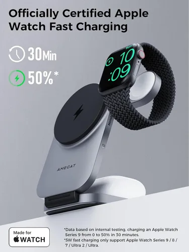 Vista 12 de Estación de carga 3 en 1, soporte de carga inalámbrico plegable con certificación MagFusion Z de 15 W, compatible con MagSafe para iPhone gris