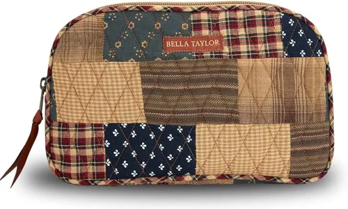 Vista 15 de Bella Taylor Bolsa de maquillaje de algodón acolchada grande para mujeres, bolsa de cosméticos de viaje Lightweight, easy-to-clean PEVA lining