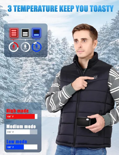 Vista 3 de Updated Lightweight Heated Vest for Men - Rechargeable Heating Vest with Large Capacity Battery Pack