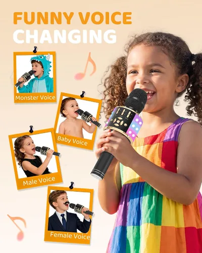 Vista 5 de Amazmic Máquina de Micrófono de Karaoke para Niños, Micrófono Bluetooth Portátil, Micrófono de Karaoke Inalámbrico de Mano con Luces LED, Regalo