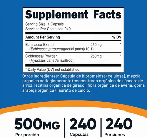 Vista 2 de Nutricost Echinacea & Raíz de sello dorado, 500 mg, 240 cápsulas - Tapas vegetarianas, sin OMG, sin gluten