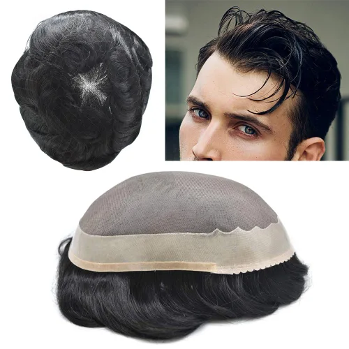 Vista 9 de Toupee - Sistema de reemplazo de cabello humano Remy europeo para hombre, tupé duradero fino mono con revestimiento de poliéster