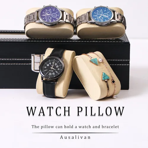 Vista 4 de Long Men Estuche organizador de relojes para hombre, caja de almacenamiento de viaje para mujer, 6 ranuras de cuero sintético para relojes, soporte
