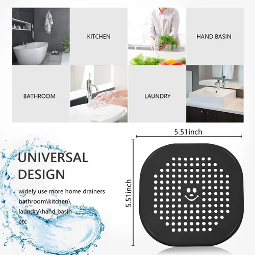Vista 6 de Protector de silicona para cubrir drenaje de ducha, bañera, cocina, baño, recoge restos de cabello, paquete de 2, color negro