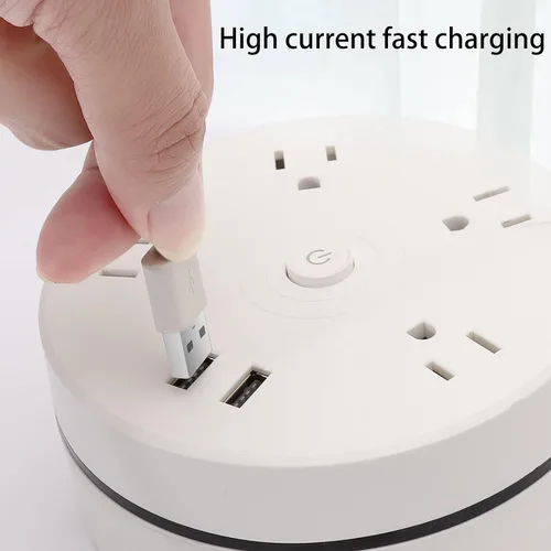 Vista 6 de Cable de extensión protector de sobretensiones – Barra de alimentación trenzada de enchufe plano con 4 tomas amplias y 2 puertos USB, estación