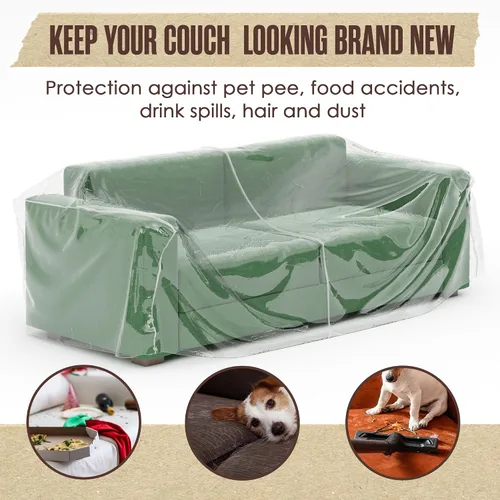 Vista 2 de Houseables Funda de plástico para sofá, fundas de plástico para mascotas, protector de sofá transparente para moverse, protector de sofá biplaza