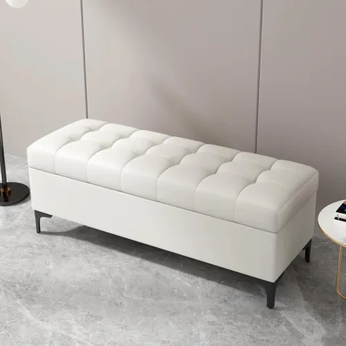 Vista 12 de Tufted Leather Storage Bench End of Bed Upholstered Entryway Ottoman Chest Café claro