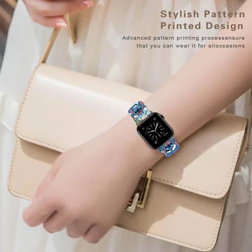 Vista 5 de Compatible con Apple Watch Band Stitch Holiday Pink Couple de 1.929 in/1.811 in/1.772 in/1.732 in/1.654 in (Serie 3 2 1) Correa mágica de silicona