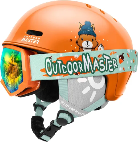Vista 12 de OutdoorMaster - Juego de casco y gafas de esquí para niños, casco de snowboard, carcasa de PC duradera y espuma EPS, casco de nieve con 12 Blanco