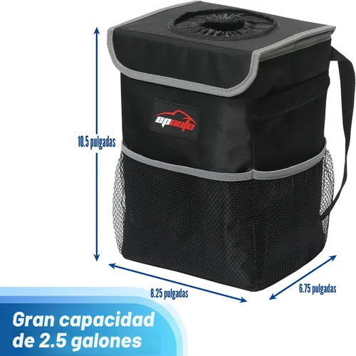 Vista 2 de EPAuto Bote de basura impermeable para automóvil con tapa y bolsillos, 2.5 Negro