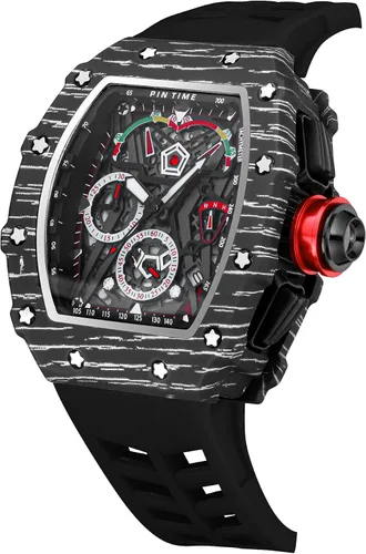 Vista 4 de Reloj de correa de goma para hombre, diseño deportivo cuadrado y luminoso, con cubierta desmontable, analógico y punk, con cronógrafo, mecanismo