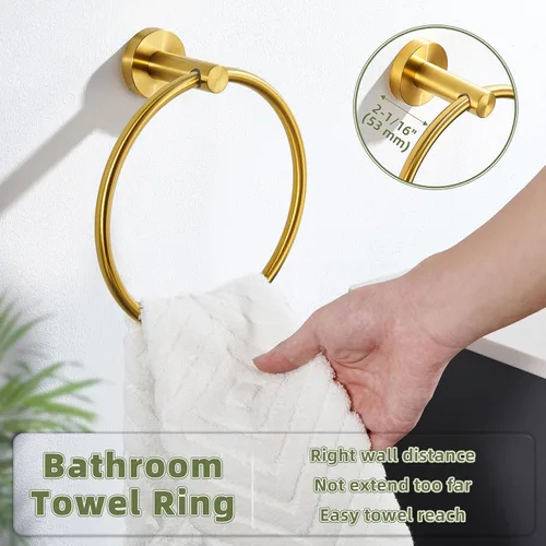 Vista 7 de APLusee Towel Ring for Bathroom Wall, Brushed Dark Gold Hand Towel Ring Holder, Heavy Duty SUS 304 Stainless Steel Modern Bathroom Accessories