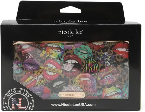 Vista 6 de Nicole Lee Billetera cruzada cruzada con estampado de moda de 2 piezas, cuero vegano, correa cruzada extraíble, Todas las emociones