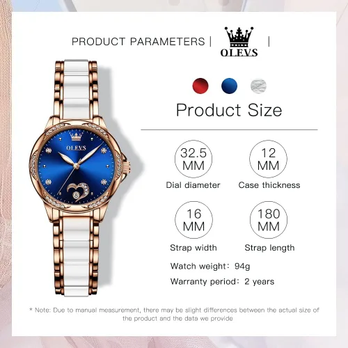 Vista 5 de OLEVS Relojes automáticos mecánicos para mujer de cuerda automática, oro rosa, dos tonos, correa de cerámica, esfera de corazón de amor