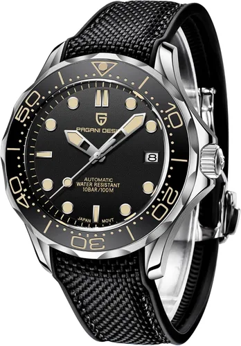 Vista 5 de Relojes automáticos de buceo Pagani Design 007-Model para hombre, movimiento NH35, materiales de acero inoxidable, bisel de cerámica giratoria
