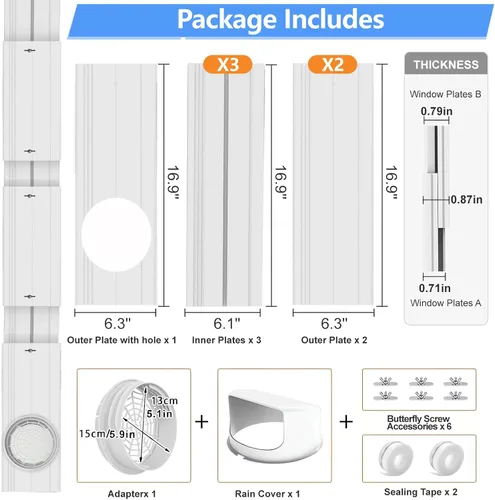 Vista 6 de Kit de ventilación portátil de ventana de CA, panel de sellado de ventana de PVC ajustable para ventanas correderas / puertas, kit de ventana