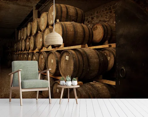 Vista 3 de Murwall Beer Keg Wallpaper Wine Cellar Pattern Wall Mural Barrel Wall Print Cafe Bar Decor Restauran Design