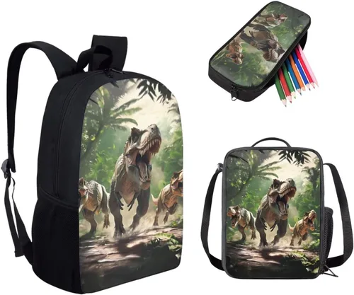 Vista 32 de HUGS IDEA Juego de 3 bolsas escolares con aislamiento térmico para el almuerzo, estuche para lápices