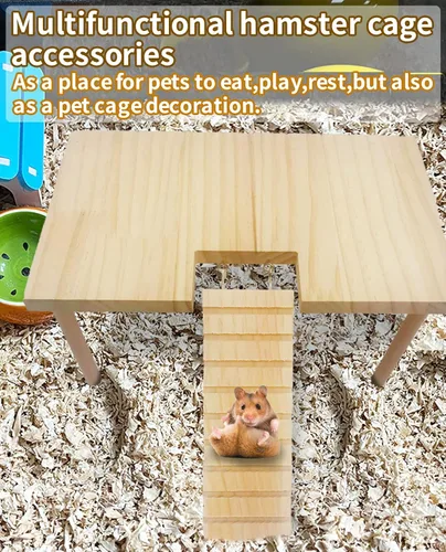 Vista 5 de BNOSDM Plataforma grande de madera para hámster con escalera, plataforma de pie de madera natural para hámsters sirios, conejillos de indias