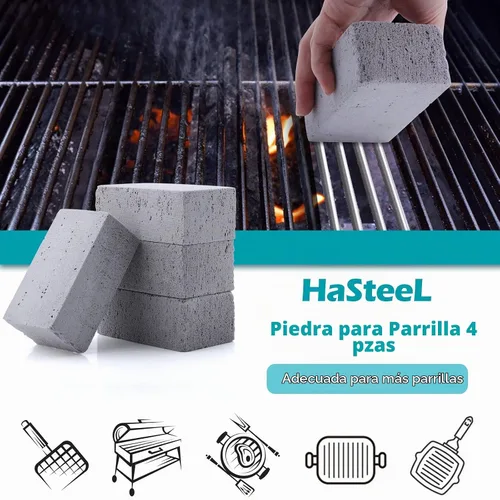 Vista 4 de HaSteeL Ladrillo de limpieza de parrilla, piedra pómez de plancha para eliminar manchas, kit de 4, accesorios de limpieza de bloques de parrilla