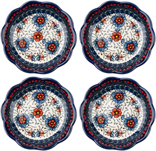 Vista 9 de Sizikato 4 platos de porcelana para aperitivos, plato de salsa de 4 pulgadas, patrón de flores exóticas