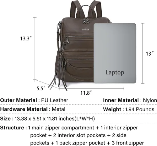 Vista 2 de Bolsos mochila monedero de piel sintética para mujer, bolsas con zíper, mochilas de hombro casuales