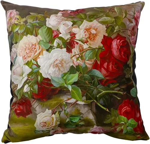 Vista 36 de Funda de cojín floral ligera de lujo, 18 x 18 pulgadas, pintura al óleo retro victoriana de doble cara, fondo negro, flor vibrante, funda de cojín
